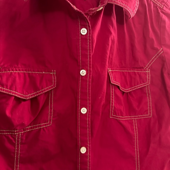 Tommy Hilfiger Top Button Down Long Sleeve Chest Pockets Red Medium - Picture 2 of 10